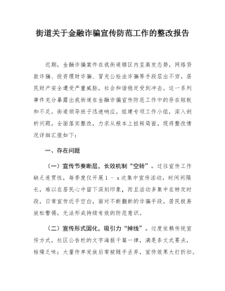 街道关于金融诈骗宣传防范工作的整改报告.docx
