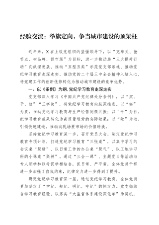 经验交流：举旗定向，争当城市建设的顶梁柱.docx