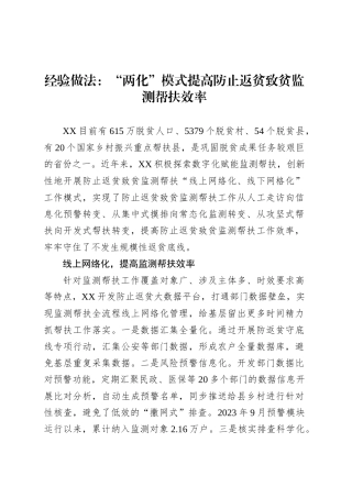 经验做法：“两化”模式提高防止返贫致贫监测帮扶效率.docx