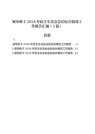 领导班子2024年民主生活会会后综合情况工作报告汇编（3篇）.docx