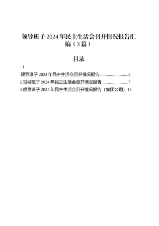 领导班子2024年民主生活会召开情况报告汇编（3篇）.docx