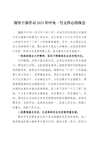 领导干部学习2025年中央一号文件心得体会.docx