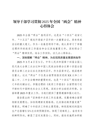 领导干部学习贯彻2025年全国“两会”精神心得体会.docx