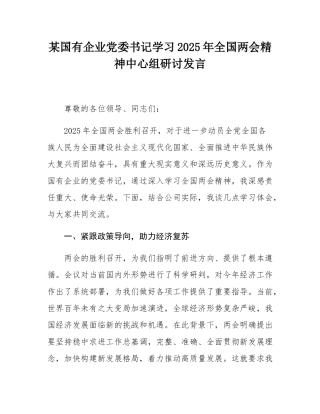某国有企业党委书记学习2025年全国两会精神中心组研讨发言.docx