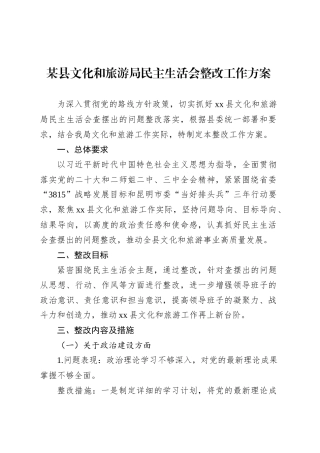 某县文化和旅游局民主生活会整改工作方案.docx