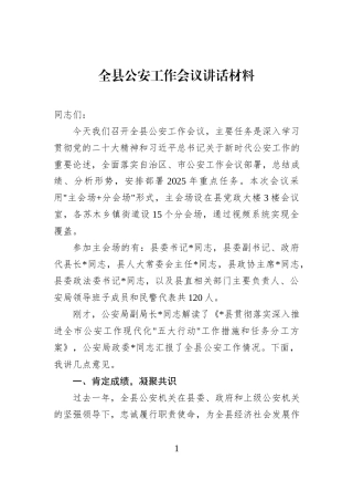 全县公安工作会议讲话材料.docx