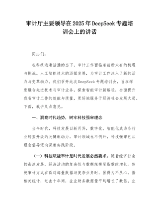 审计厅主要领导在2025年DeepSeek专题培训会上的讲话.docx