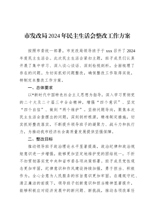 市发改局2024年民主生活会整改工作方案.docx