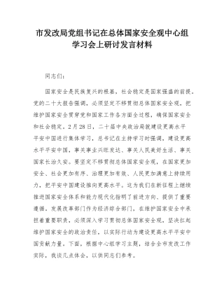 市发改局党组书记在总体国家安全观中心组学习会上研讨发言材料.docx