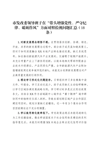市发改委领导班子在“带头增强党性、严守纪律、砥砺作风”方面对照检视问题汇总（18条）.docx