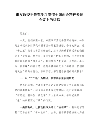 市发改委主任在学习贯彻全国两会精神专题会议上的讲话.docx