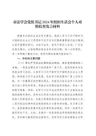 市法学会党组书记2024年组织生活会个人对照检查发言材料.docx