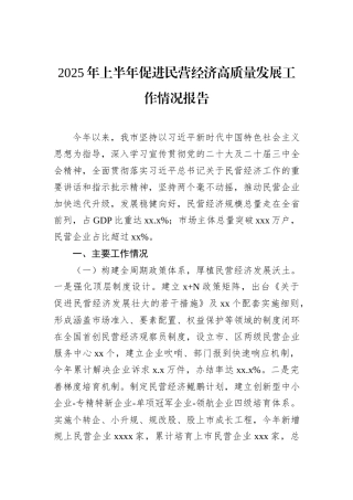 2025年上半年促进民营经济高质量发展工作情况报告.docx