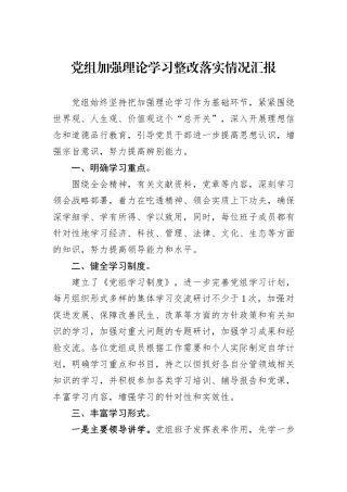 党组加强理论学习整改落实情况汇报.docx