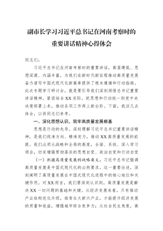 副市长学习习近平总书记在河南考察时的重要讲话精神心得体会.docx