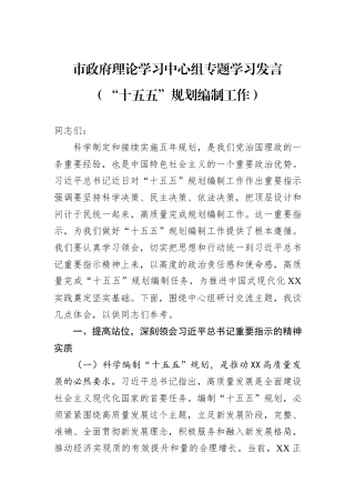 市政府理论学习中心组专题学习发言（“十五五”规划编制工作）.docx