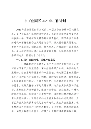 市工业园区2025年工作计划.docx