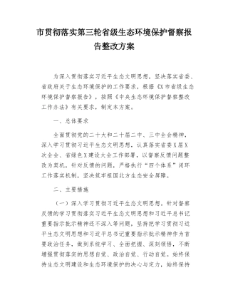市贯彻落实第三轮省级生态环境保护督察报告整改方案.docx