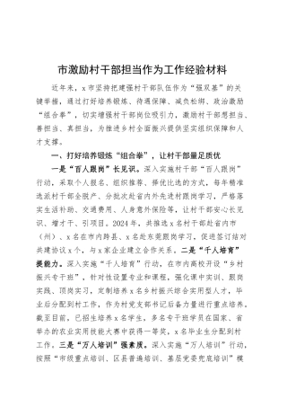 市激励村干部担当作为工作经验材料总结汇报报告20250307.docx