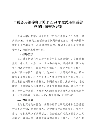 市税务局领导班子关于2024年度民主生活会查摆问题整改方案.docx