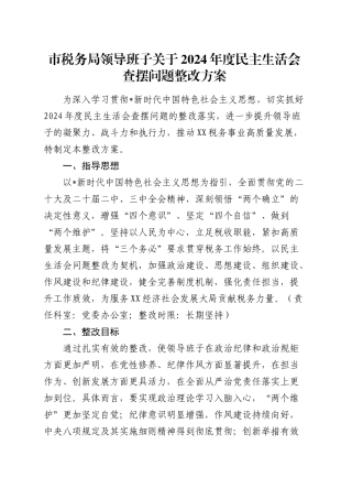 市税务系统2024年度民主生活会查摆问题整改方案.docx