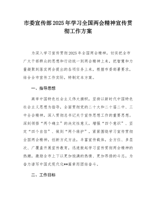 市委宣传部2025年学习全国两会精神宣传贯彻工作方案.docx