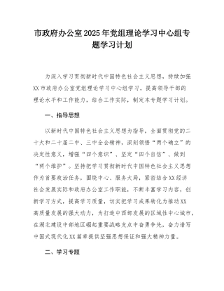 市政府办公室2025年党组理论学习中心组专题学习计划.docx