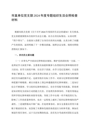 市直单位党支部2024年度专题组织生活会照检查材料.docx