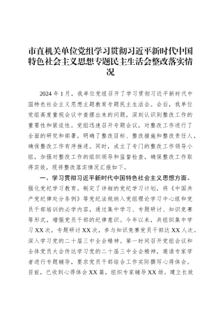市直机关单位党组学习贯彻习近平新时代中国特色社会主义思想专题民主生活会整改落实情况.docx