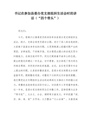 书记在参加县委办党支部组织SH会时的讲话（“四个带头”）.docx