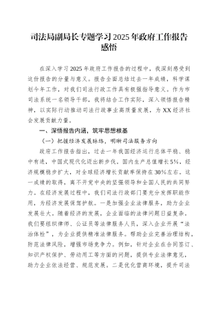 司法局副局长专题学习2025年政府工作报告感悟.docx