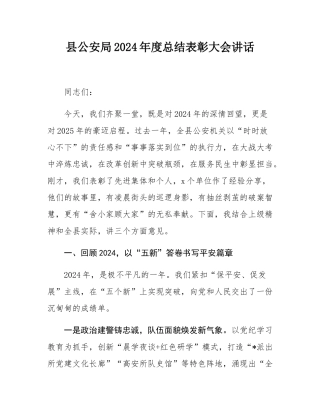 县公安局2024年度总结表彰大会讲话.docx