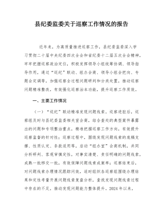 县纪委监委关于巡察工作情况的报告.docx