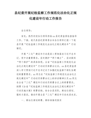 县纪委开展纪检监察工作规范化法治化正规化建设年行动工作报告.docx