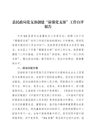 县民政局党支部创建“最强党支部”工作自评报告.docx