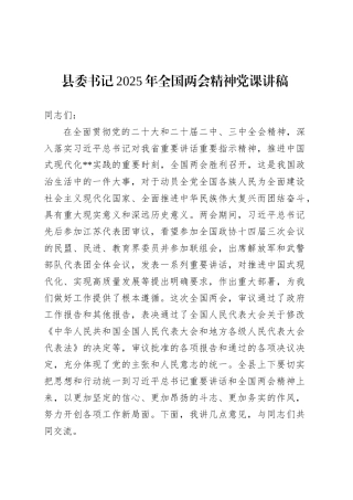县委书记2025年全国两会精神党课讲稿.docx