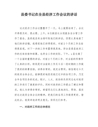 县委书记在全县经济工作会议的讲话.docx
