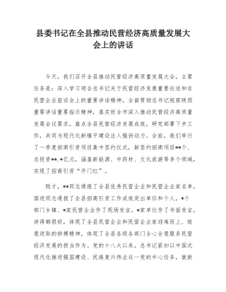 县委书记在全县推动民营经济高质量发展大会上的讲话.docx