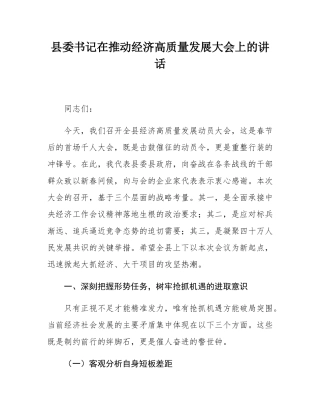 县委书记在推动经济高质量发展大会上的讲话.docx