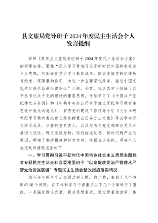 县文旅局党导班子2024年度民主生活会个人发言提纲.docx