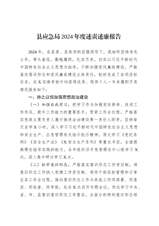 县应急局2024年度述责述廉报告.docx