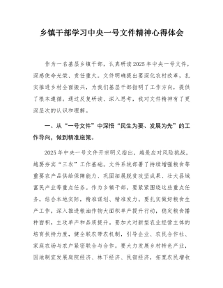 乡镇干部学习中央一号文件精神心得体会.docx