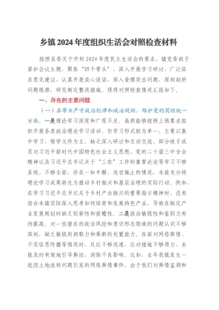 乡镇街道2024年度组织生活会对照检查材料.docx