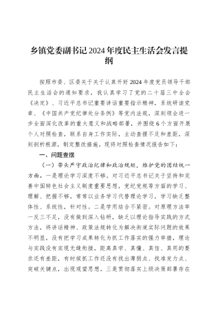 乡镇街道党委副书记2024年度民主生活会发言提纲.docx