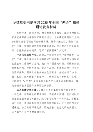 乡镇街道党委书记学习2025年全国“两会”精神研讨发言材料20250319.docx