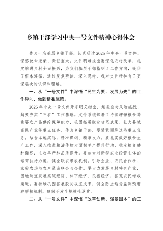 乡镇街道干部学习中央一号文件精神心得体会.docx