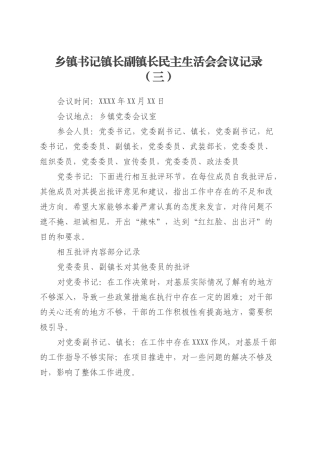 乡镇街道书记镇长副镇长民主生活会会议记录（三）.docx