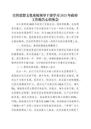 宣传思想文化系统领导干部学习2025年政府工作报告心得体会.docx