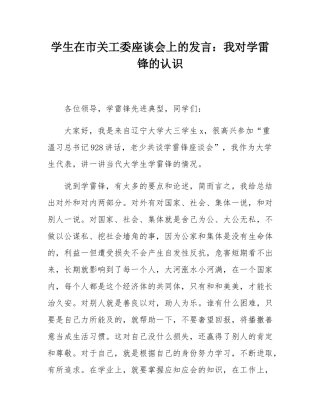 学生在市关工委座谈会上的发言：我对学雷锋的认识.docx