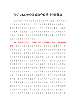 学习2025年全国政协会议精神心得体会（4）.docx